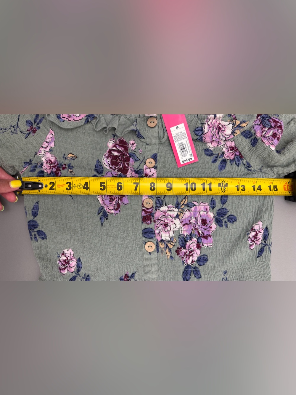Xhilaration Green Floral Off Shoulder Smocked Dress Medium NWT - Picture 10 of 12